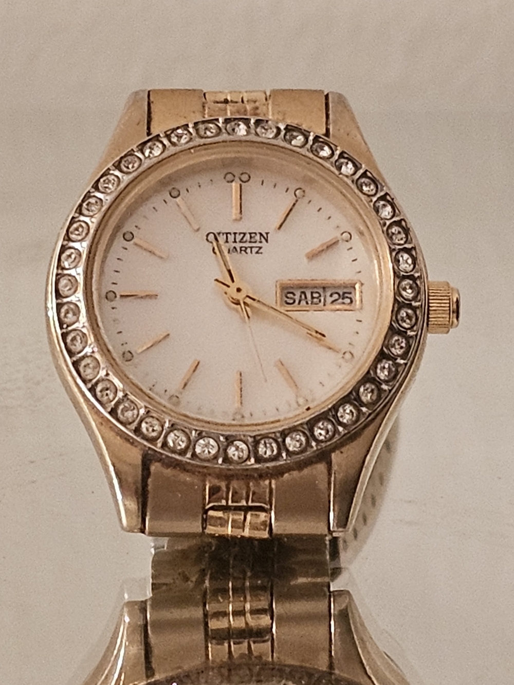 Citizen Quartz532 55 Gold-Tone Crystal Bezel Watch